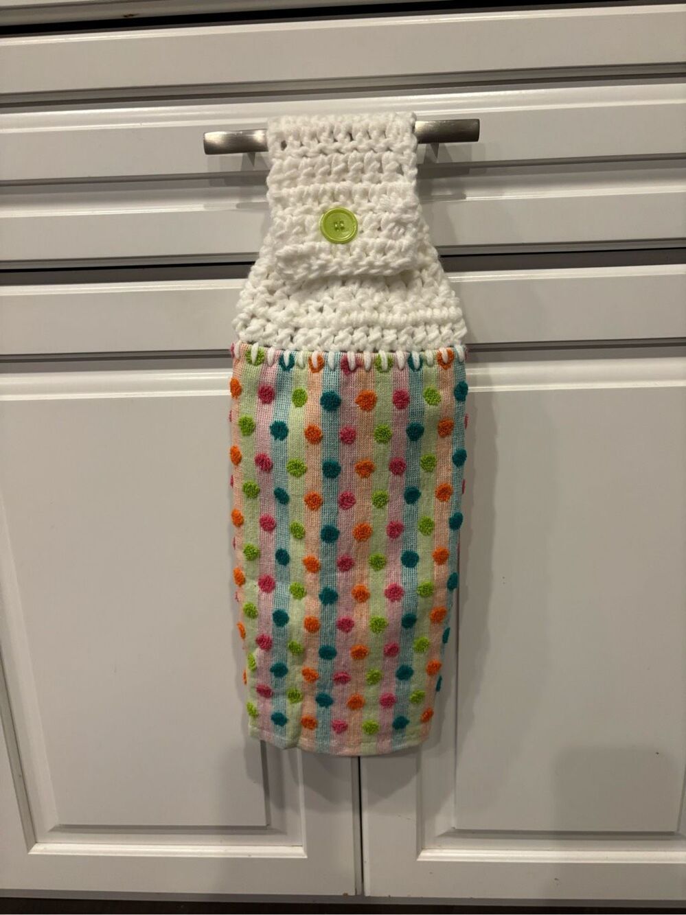 Crochet Top Kitchen Towel- Colored dots